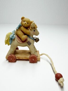 Vintage 90s Enesco Friendship is an Adventure Teddy Bear Pull Horse Mini